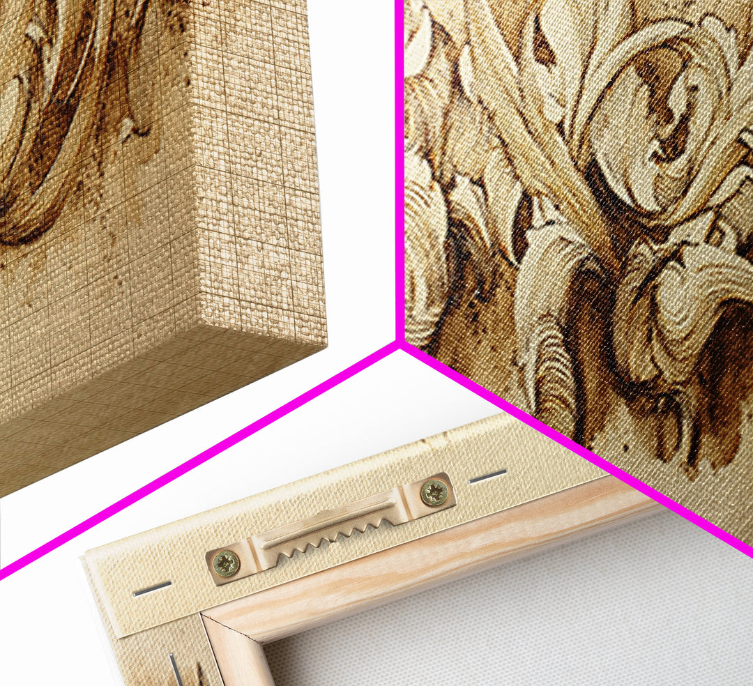 Baroque Scrollwork Made from Looping Pen Strokes Framed Canvas Print, Calligraphy Art, Room Decor, Living Room Decor, Script, CAL-3x1-52