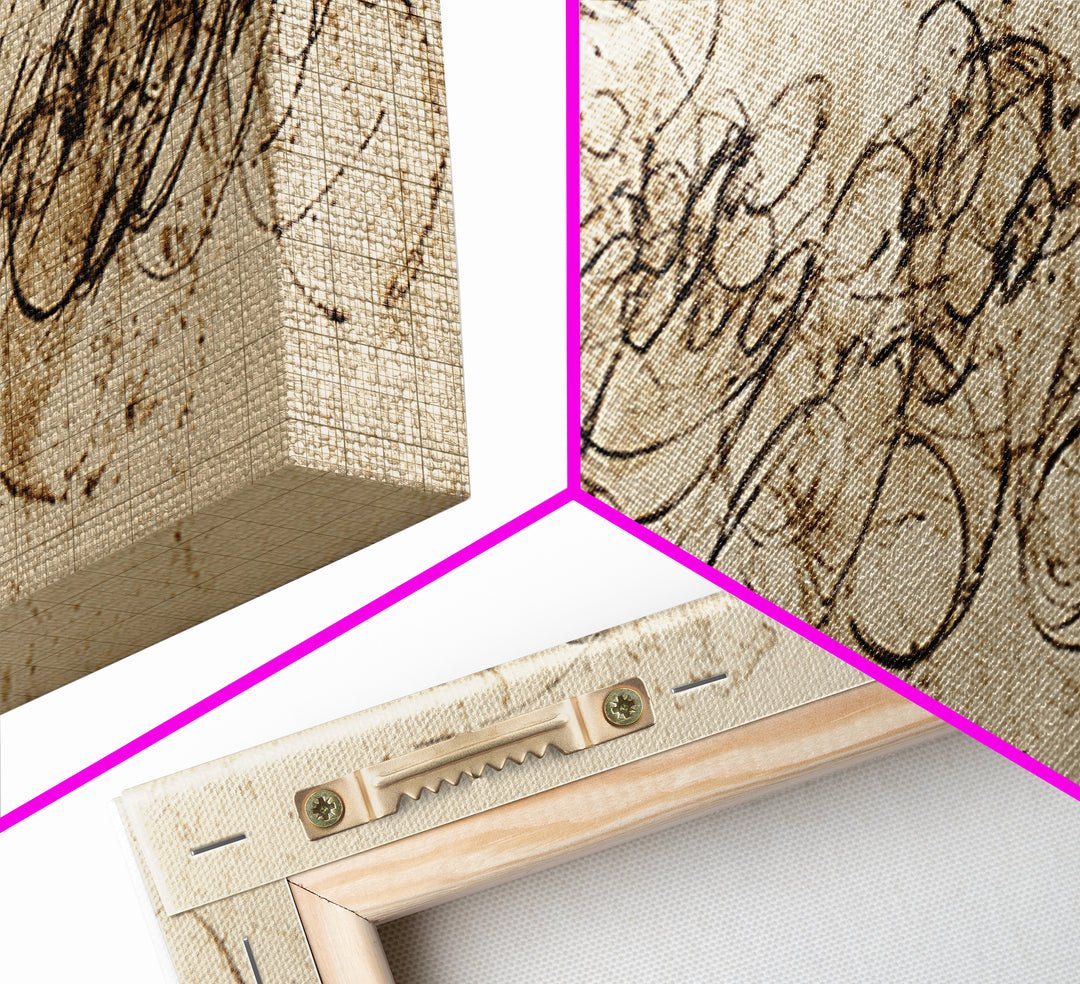 Baroque Scrollwork Made from Looping Pen Strokes Canvas Print, Calligraphy Art, Home Decor, Living Room Decor, Fine Art, Script, CAL-3x1-76