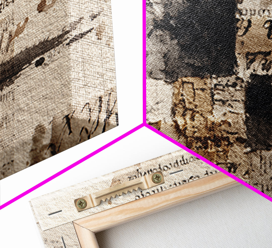 Monochrome Brush Alphabet Fragments as Abstract Texture Canvas Print, Calligraphy Art, Japanese Art, Living Room Decor, Script, CAL-3x2-17