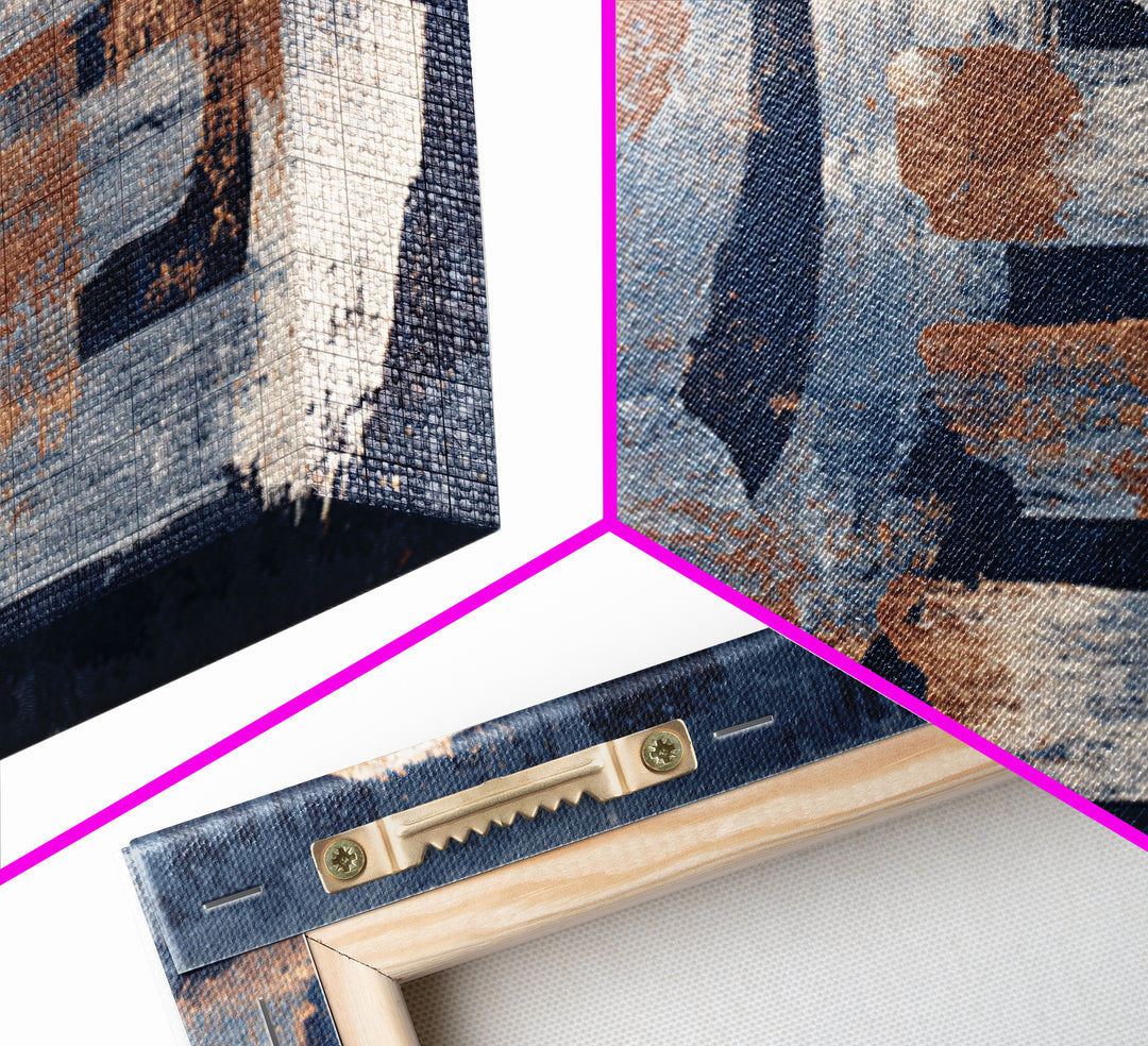 Layered Copper Ink Strokes on Dark Navy Canvas Print, Calligraphy Art, Living Room Wall Art, Living Room Decor, Script, CAL-3x2-34