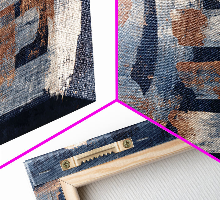 Layered Copper Ink Strokes on Dark Navy Canvas Print, Calligraphy Art, Living Room Wall Art, Living Room Decor, Script, CAL-3x2-34