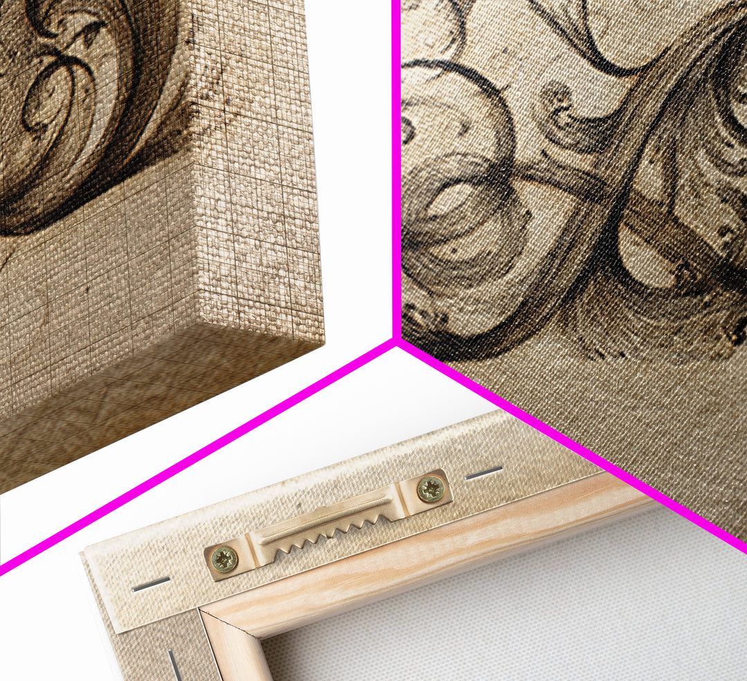 Baroque Scrollwork Made from Looping Pen Strokes Canvas Print, Calligraphy Art, Gallery Decor, Living Room Decor, Script, CAL-3x2-64