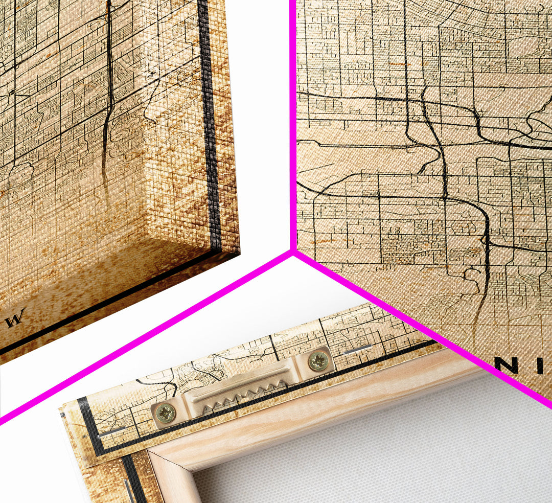 Phoenix Arizona Street Map, Framed Canvas Art, Arizona United States Road Map Wall Art, Office Wall Art, Wall Decor for Office