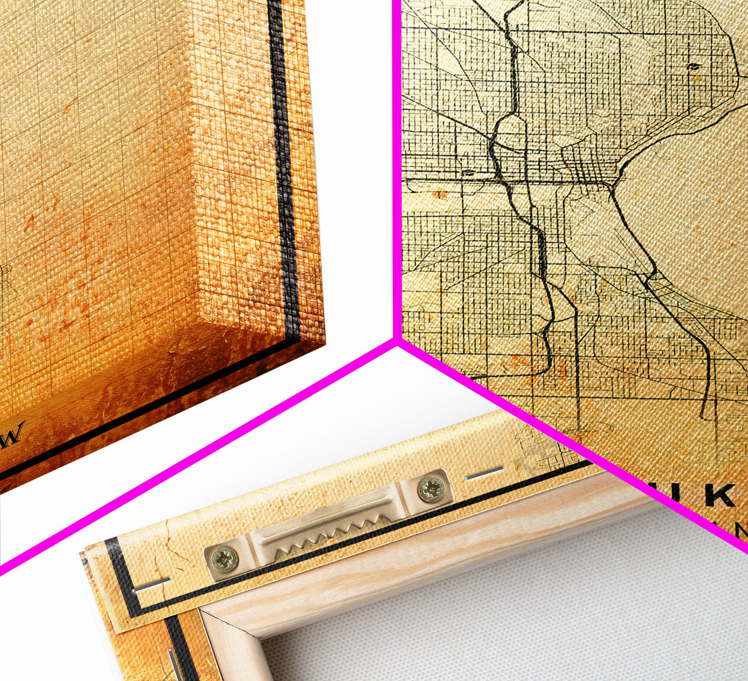 Milwaukee Wisconsin Street Map Wall Art, Framed Canvas Print, Wisconsin Map Print Poster and Canvas, Milwaukee City Office Wall Art