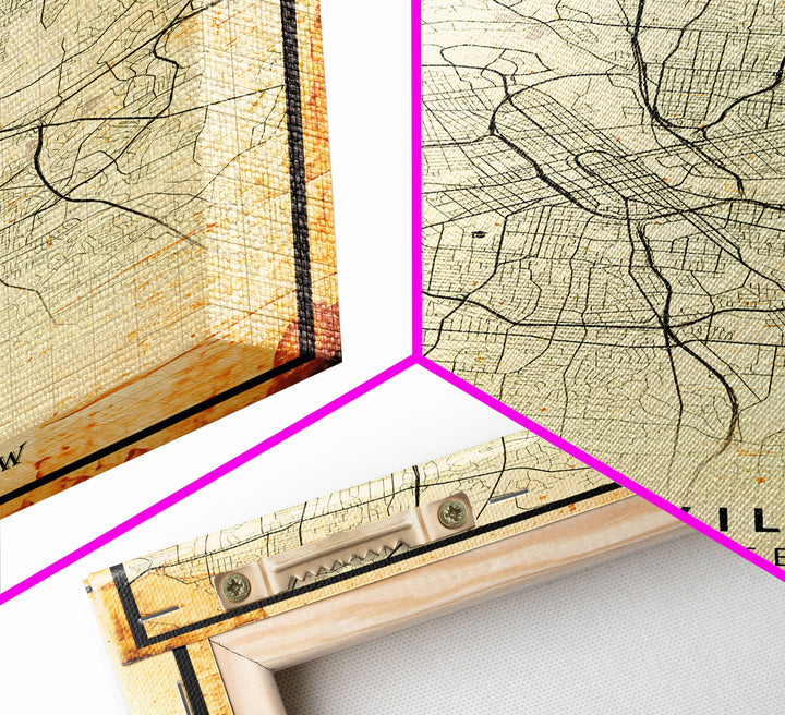 Nashville Map Print, Framed Canvas Wall Art, Tennessee Street Map Art, Davidson City Street Road Map Wall Decor