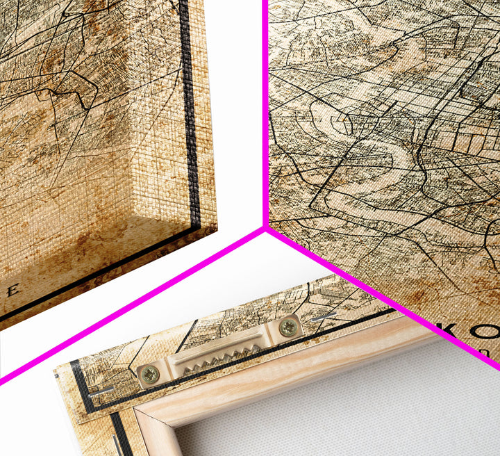 Old Bangkok City Map Wall Art Canvas Print, Vintage Style Bangkok Map, Framed Wall Art, Cool Bankok Thailand Wall Art, Office Decor