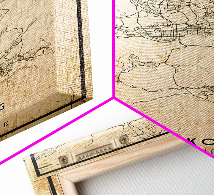 Vintage Hong Kong City Map Wall Art Canvas Print, Distressed Hong Kong Map, Framed Wall Art, Cool Hong Kong Travel Wall Art, Office Art