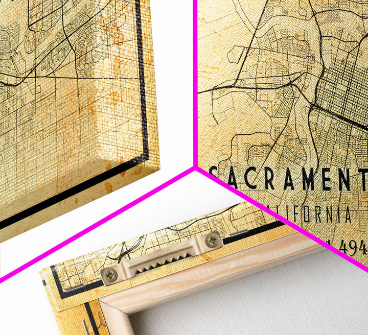 Vintage Sacramento map print poster or framed canvas | Sacramento city map print poster canvas | Sacramento, California print poster canvas