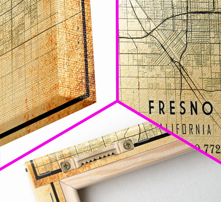 Distressed Fresno California Map, Framed Canvas Print Or Poster, California Map Print, Freso City Wall Art Map Print, Rustic Map Art