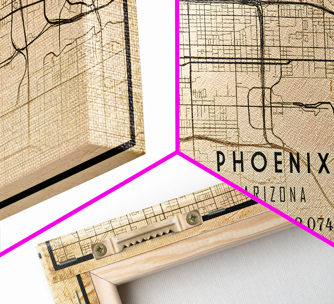 Phoenix Arizona Street Map, Framed Canvas Art, Arizona United States Road Map Wall Art, Office Wall Art, Wall Decor for Office
