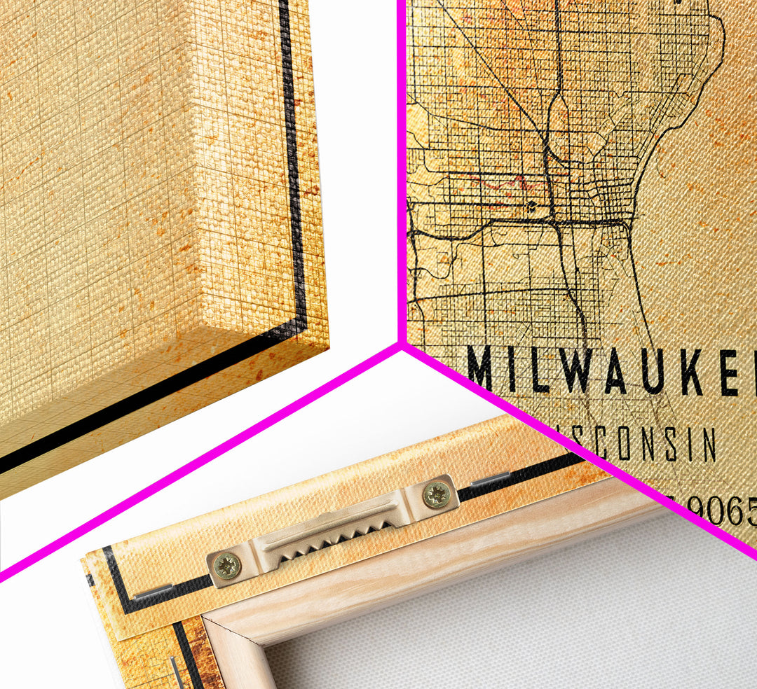 Milwaukee Wisconsin Street Map Wall Art, Framed Canvas Print, Wisconsin Map Print Poster and Canvas, Milwaukee City Office Wall Art