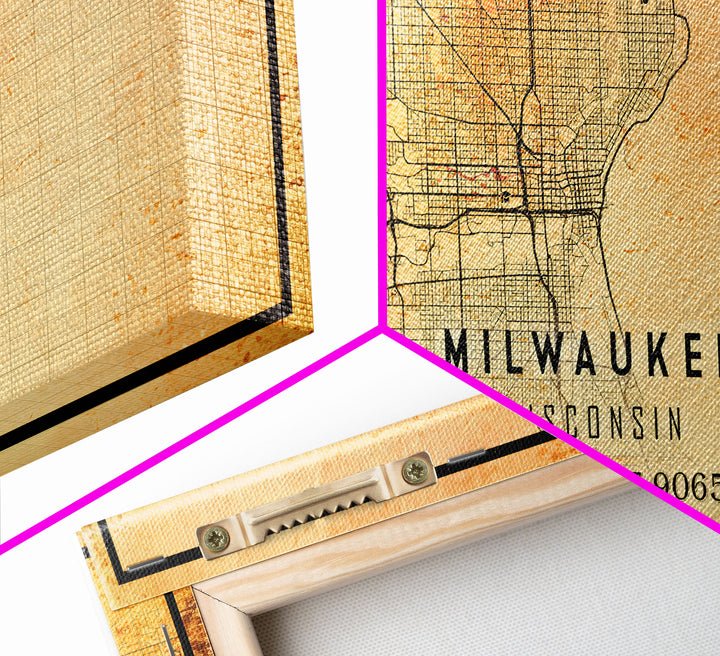 Milwaukee Wisconsin Street Map Wall Art, Framed Canvas Print, Wisconsin Map Print Poster and Canvas, Milwaukee City Office Wall Art