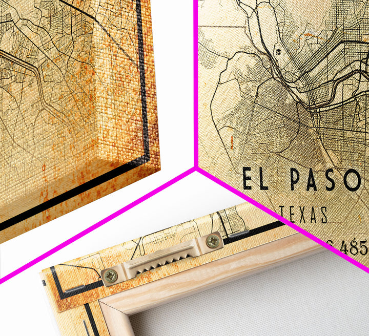 El Paso Texas Vintage Map Print, El Paso Map, Texas Map Art, El Paso City Road Map Poste, Vintage Gift Map, Travel Vacation Art, Rustic Map