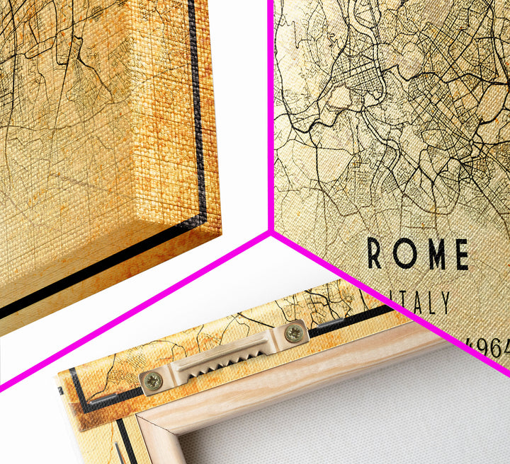 Old Rome Italy City Map Wall Art Canvas Print, Vintage Style Rome Italy Map, Framed Wall Art, Cool Rome Italy Wall Art, Office Decor