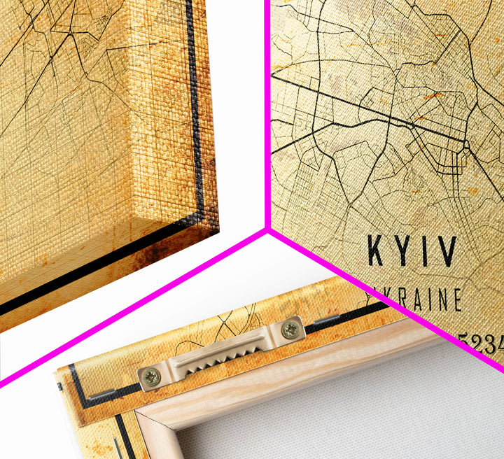 Old Kyiv Ukraine City Map Wall Art Canvas Print, Vintage Style Kyiv Map, Framed Wall Art, Cool Kyiv Ukraine Wall Art, Office Art