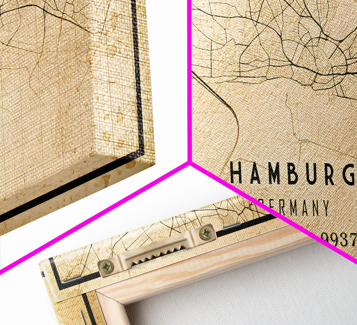 Old Hamburg Germany City Map Wall Art Canvas Print, Vintage Style Hamburg Map, Framed Wall Art, Cool Hamburg Wall Art, Office Art