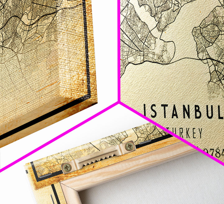 Vintage Istanbul City Map Wall Art Canvas Print, Distressed Istanbul Map, Framed Wall Art, Cool Istanbul Turkey Travel Wall Art, Office Art