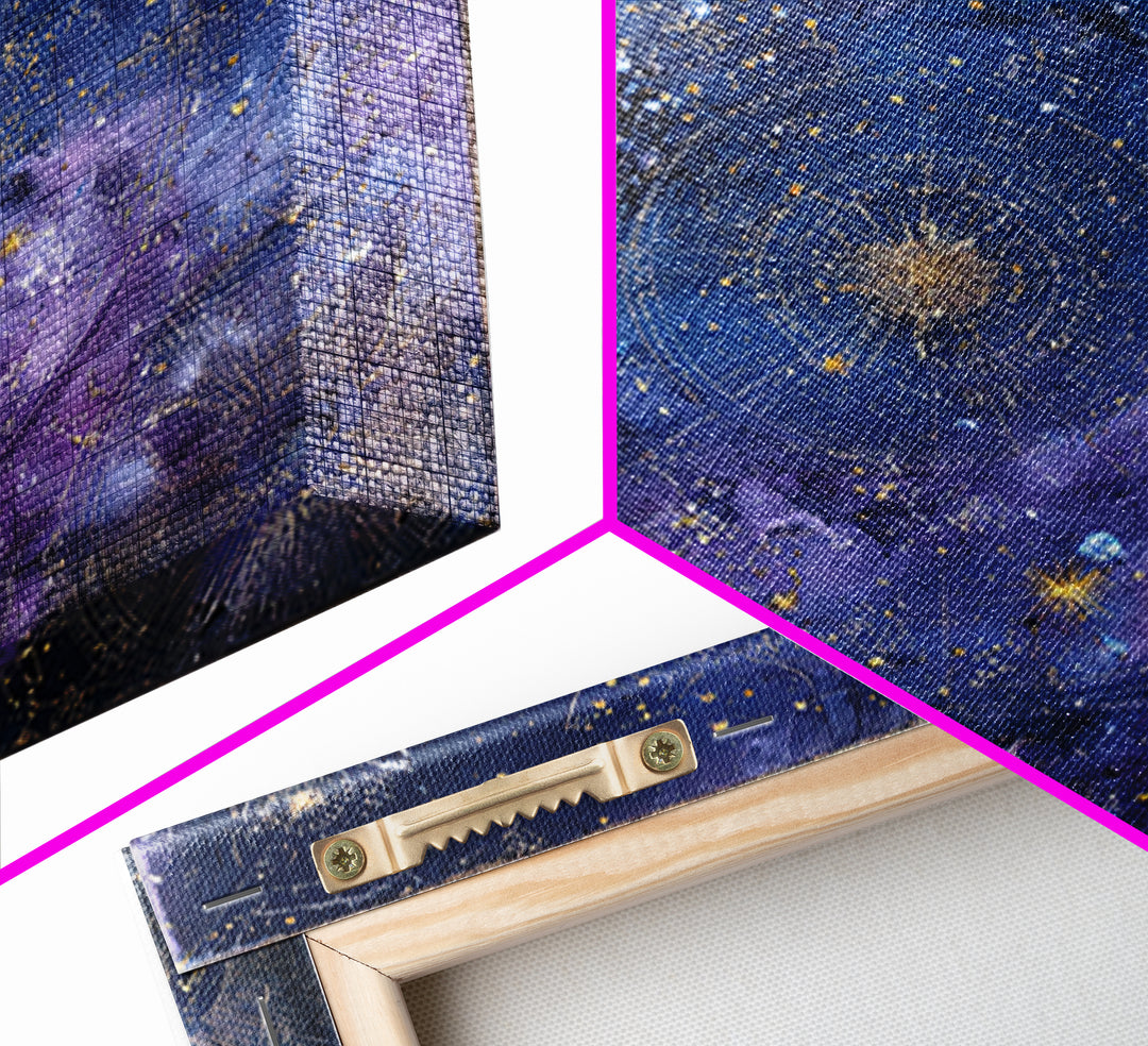 Blue Star Map Canvas Print, Celestial Art, Boho Wall Decor, Living Room Decor, Oil Painting, Celestial, Boho Art, Space Art, CEL-1x1-22
