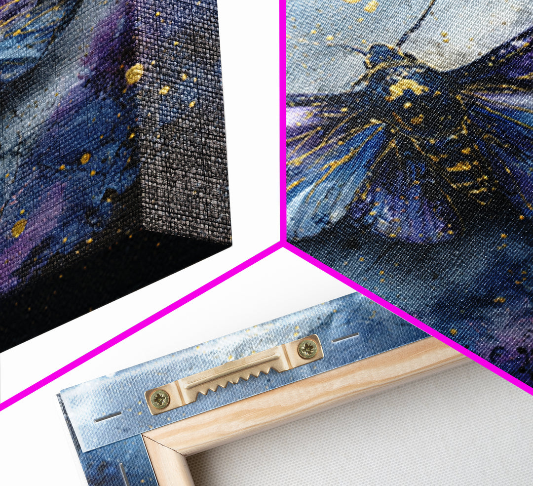 Celestial Moth with Moon Markings Framed Canvas Print, Celestial Art, Downloadable Prints, Living Room Decor, Abstract Art, CEL-1x1-66
