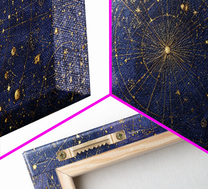 Gold Constellation Map on Deep Navy Texture Framed Canvas Print, Celestial Art, Whimsical Art, Living Room Decor, Celestial, CEL-2x1-100