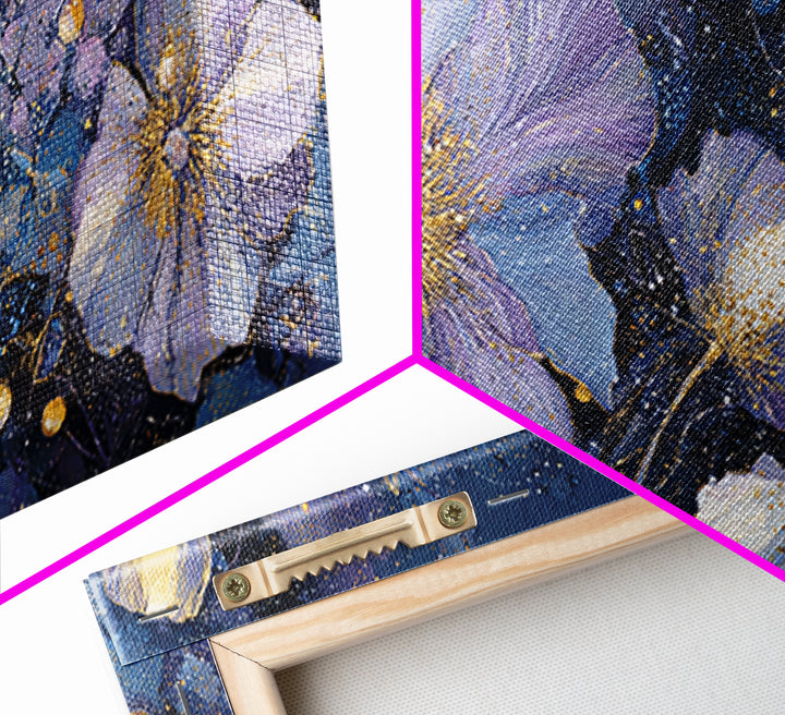 Moon Garden with Night Blooming Flowers Framed Canvas Print, Celestial Art, Minimalist Decor, Living Room Decor, Celestial, CEL-2x1-65