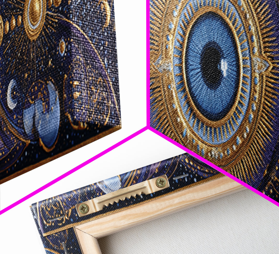 Mystic Eye Surrounded by Moons and Constellations Framed Canvas Print, Celestial Art, Art Print, Living Room Decor, Celestial, CEL-3x1-56