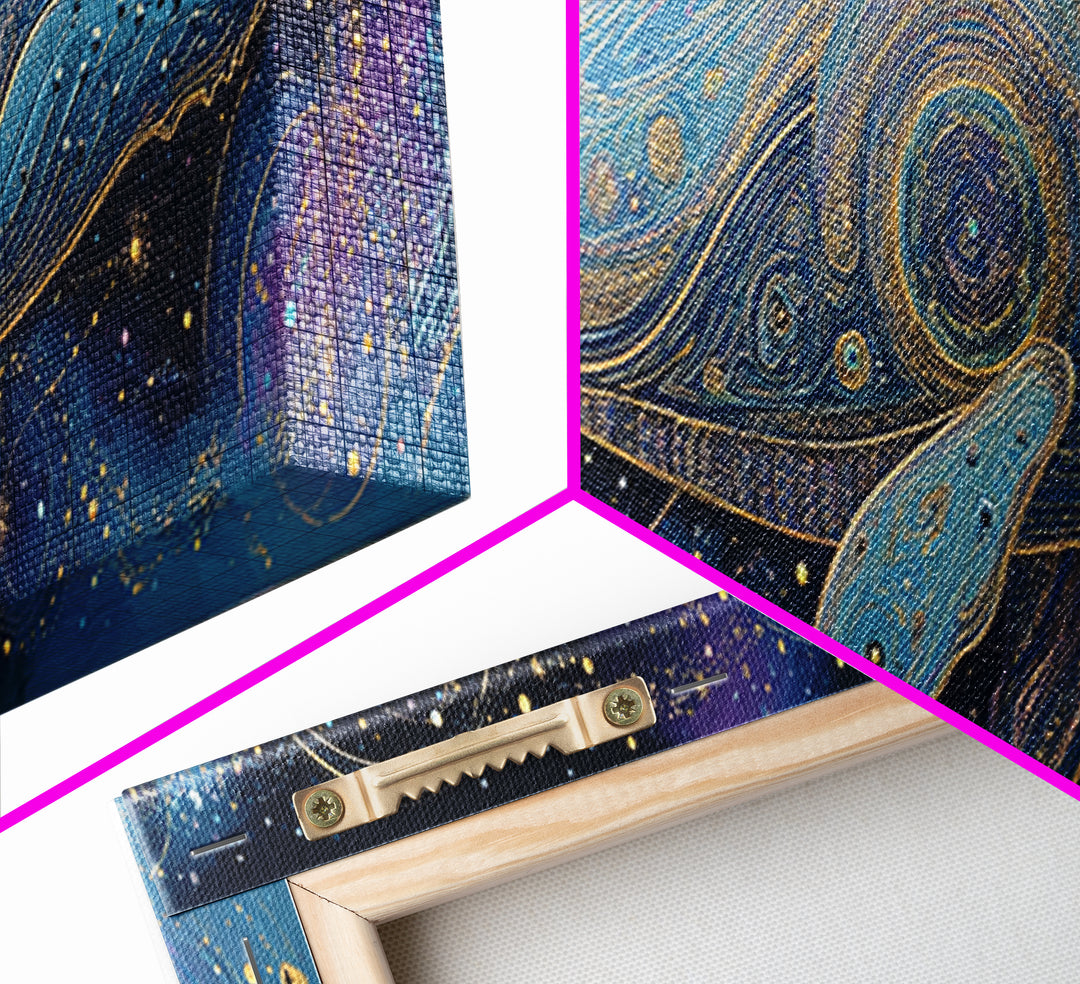 Cosmic Whale Swimming Through a Star Field Framed Canvas Print, Celestial Art, Modern Art, Living Room Decor, Celestial, CEL-3x1-69
