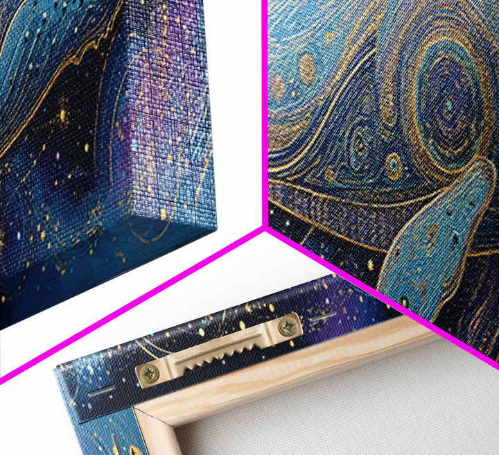 Cosmic Whale Swimming Through a Star Field Framed Canvas Print, Celestial Art, Modern Art, Living Room Decor, Celestial, CEL-3x1-69