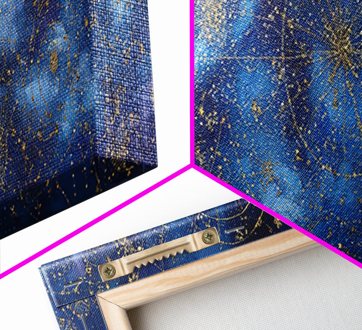 Gold Constellation Map on Deep Navy Texture Framed Canvas Print, Celestial Art, Minimalist Decor, Living Room Decor, Celestial, CEL-3x1-72