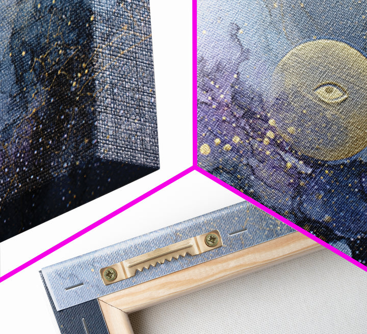 Mystic Eye Surrounded by Moons and Constellations Framed Canvas Print, Celestial Art, Art Deco, Living Room Decor, Celestial, CEL-3x2-20