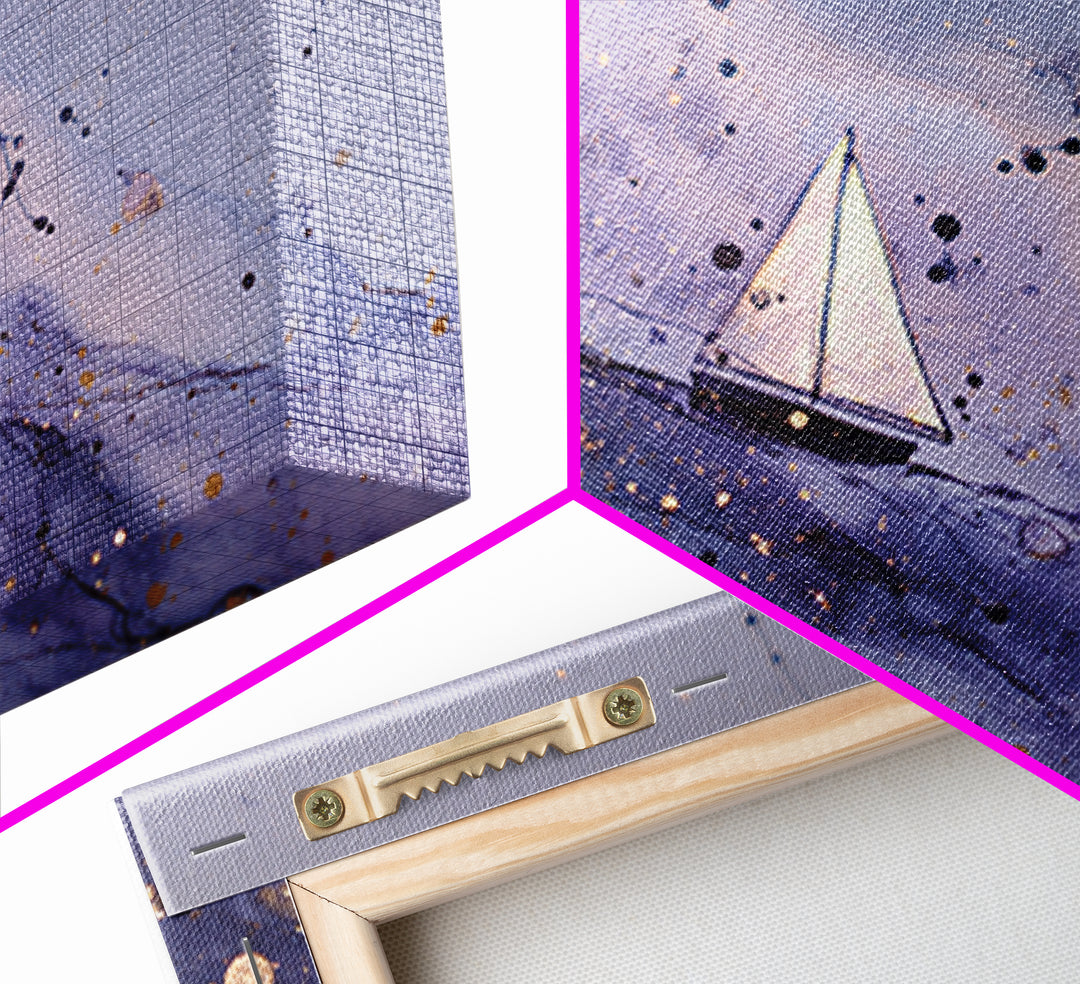 Tiny Sailboat Beneath a Huge Moon Framed Canvas Print, Celestial Art, Digital Print, Living Room Decor, Fine Art, Celestial, CEL-3x2-23