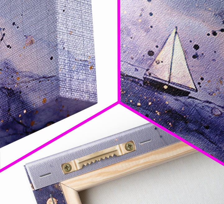 Tiny Sailboat Beneath a Huge Moon Framed Canvas Print, Celestial Art, Digital Print, Living Room Decor, Fine Art, Celestial, CEL-3x2-23
