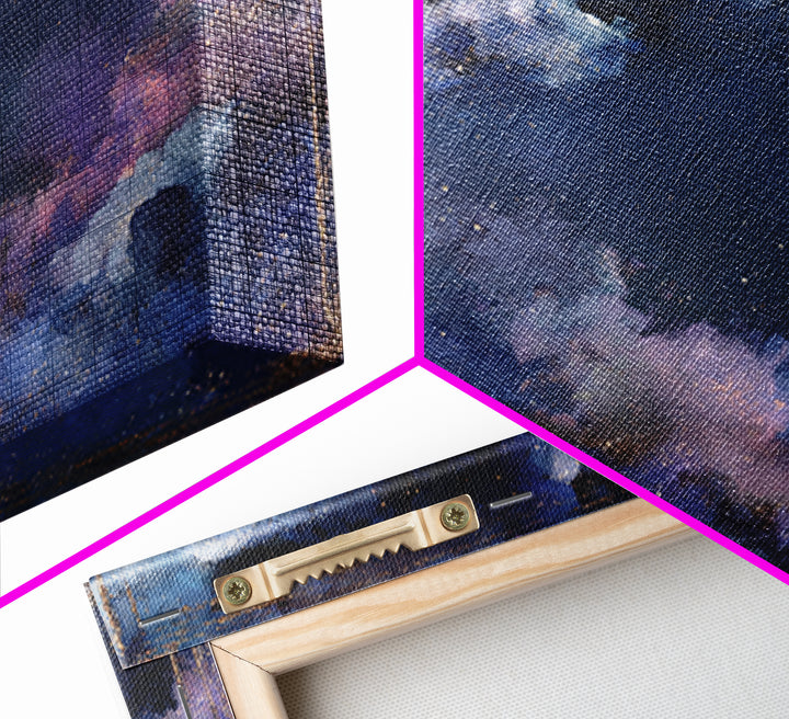 Galaxy Swirl with Jewel Tone Nebula Clouds Framed Canvas Print, Celestial Art, Digital Print, Living Room Decor, Celestial, CEL-3x2-24