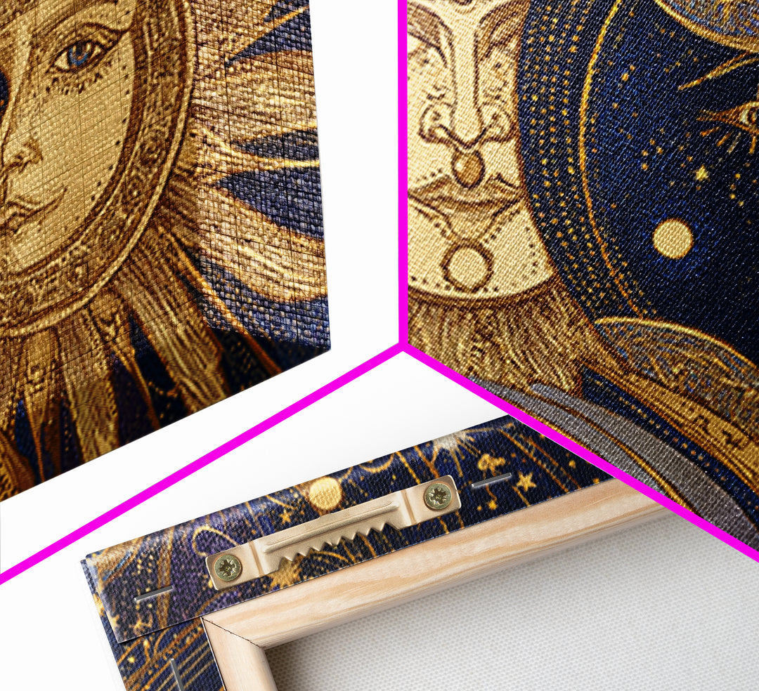 Sun and Moon Faces Canvas Print, Celestial Art, Boho Wall Art, Living Room Decor, Fine Art, Celestial, Boho Home Decor, CEL-3x2-54