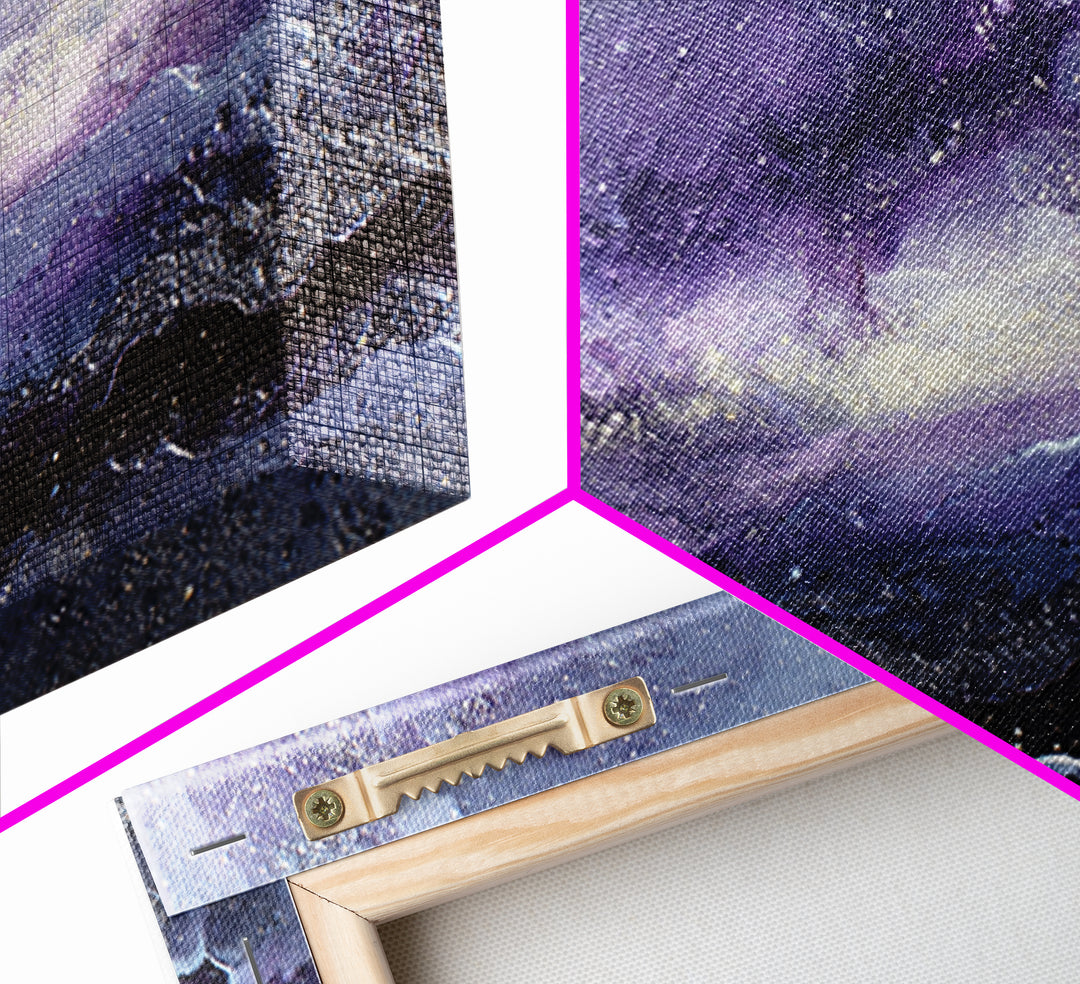 Dreamlike Comet Crossing a Violet Sky Framed Canvas Print, Celestial Art, Colorful Wall Art, Living Room Decor, Abstract Art, CEL-3x2-64