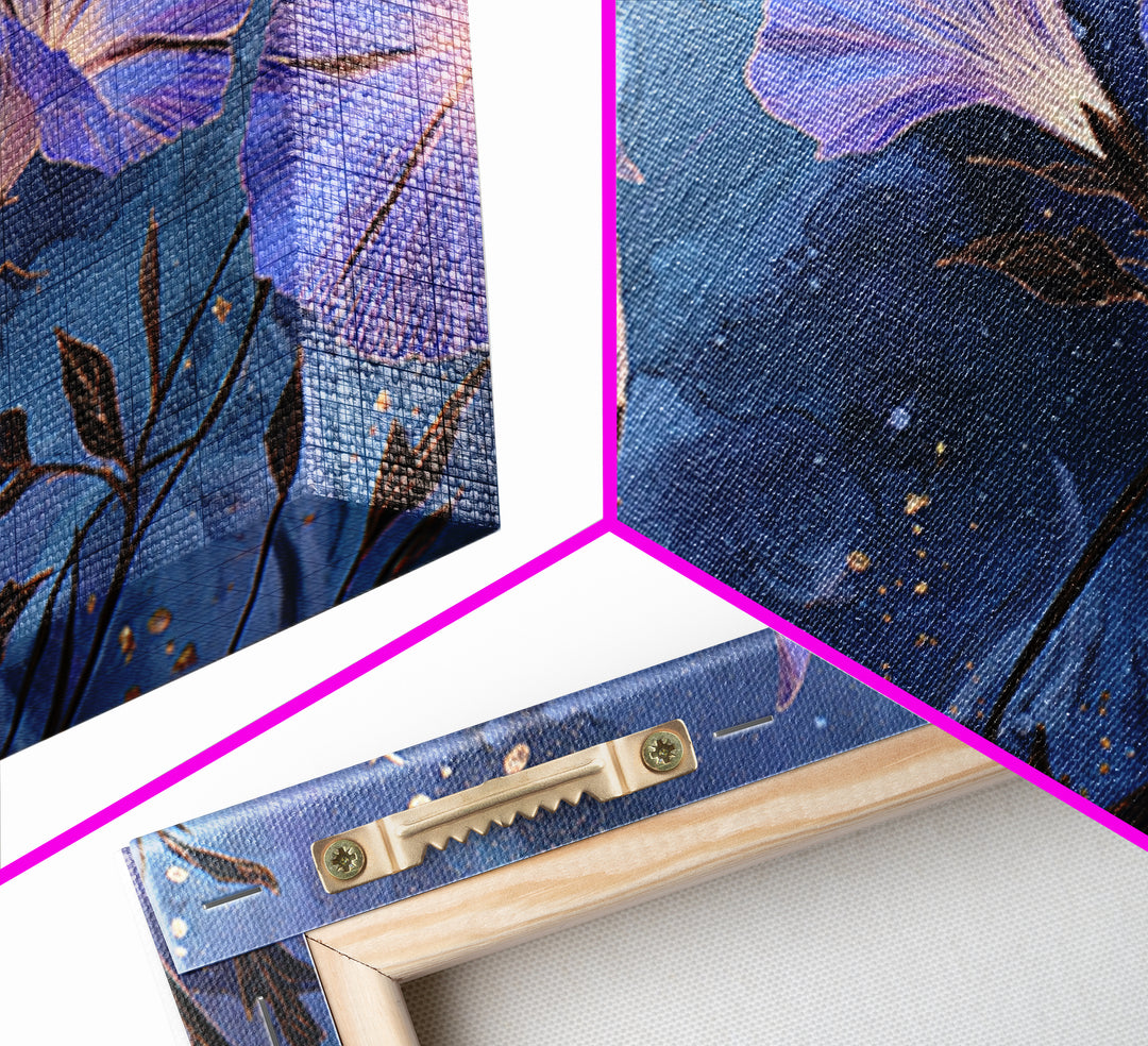 Moon Garden with Night Blooming Flowers Canvas Print, Celestial Art, Mushroom Decor, Living Room Decor, Oil Painting, Celestial, CEL-3x2-73