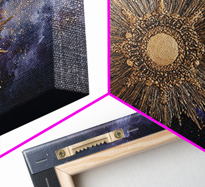 Sunburst Medallion with Ornate Rays Canvas Print, Celestial Art, Whimsical Art, Living Room Decor, Oil Painting, Celestial, CEL-3x2-89