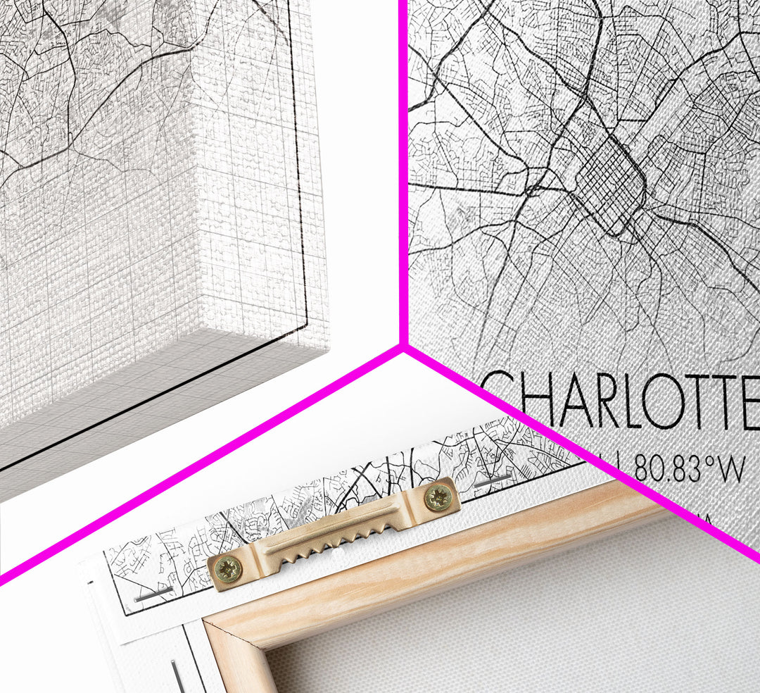 Charlotte Street Map, North Carolina Map, Map Print, Modern Art, Wall Art, Canvas Art, Wall Art Framed, Appreciation Gift, Couple Wall Art