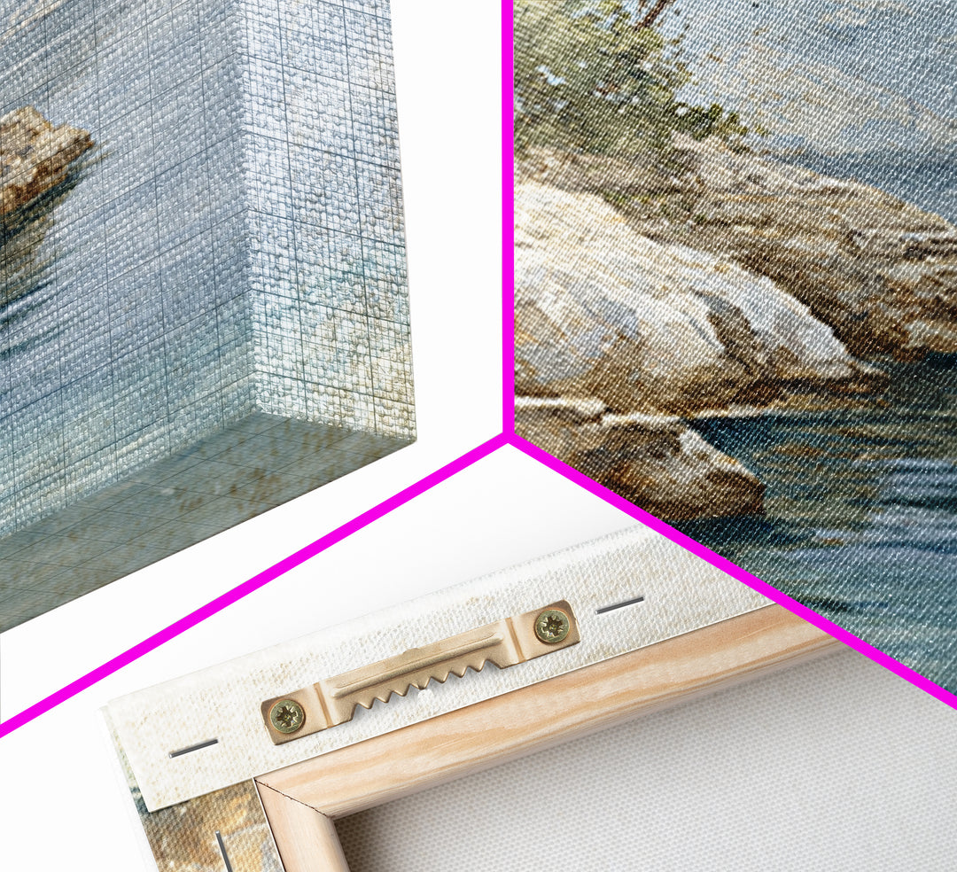 Mediterranean Cove with Cliff Shadows Framed Canvas Print, Coastal Art, Gallery Decor, Coastal Decor, Fine Art, Coastal, COA-1x1-41