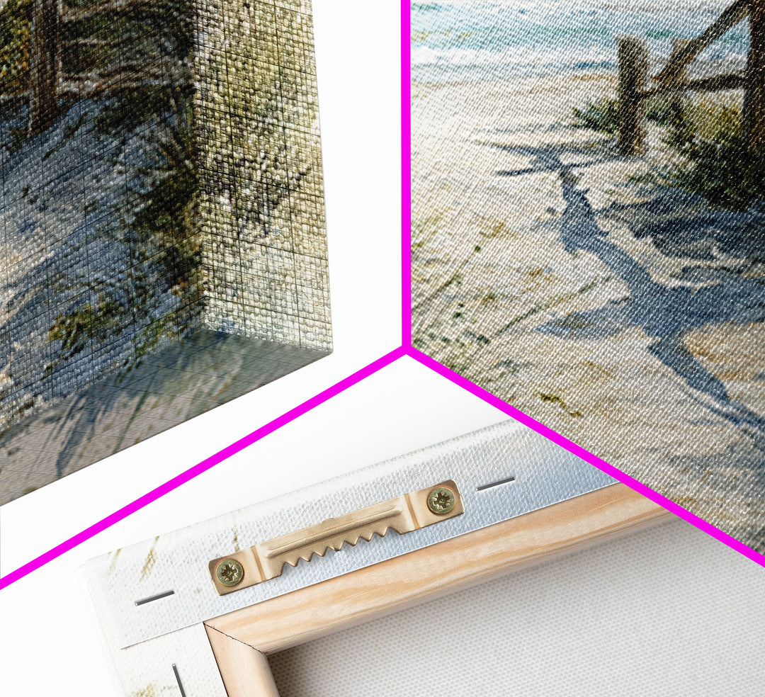 Soft Watercolor Dune Fence Scene Framed Canvas Print, Coastal Art, Textured Painting, Coastal Decor, Fine Art, Coastal, COA-1x1-88