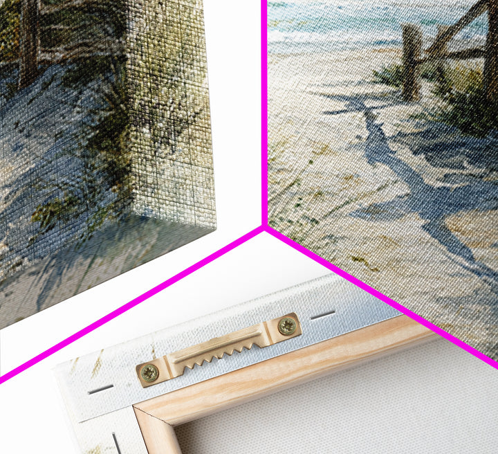 Soft Watercolor Dune Fence Scene Framed Canvas Print, Coastal Art, Textured Painting, Coastal Decor, Fine Art, Coastal, COA-1x1-88