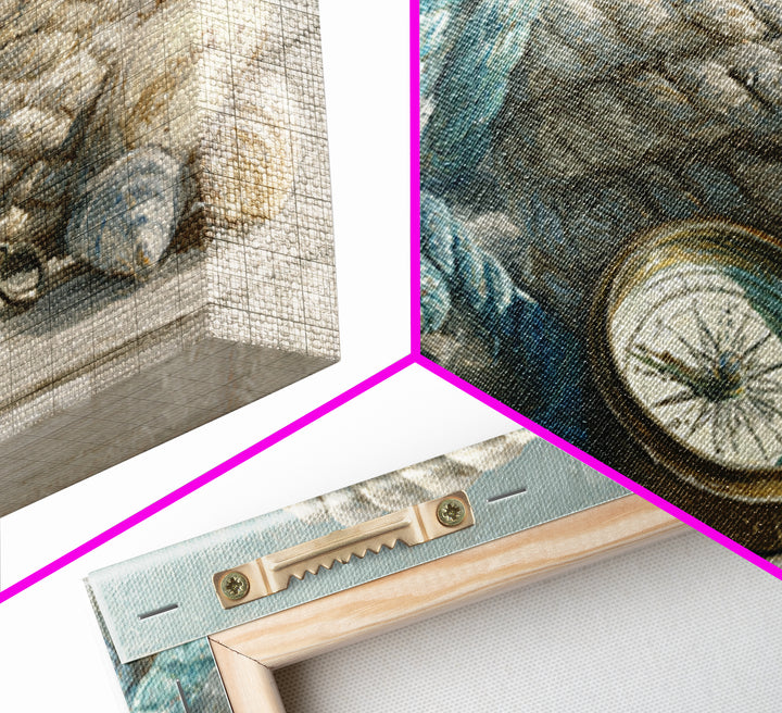 Weathered Nautical Rope and Brass Compass Framed Canvas Print, Coastal Art, Landscape Painting, Coastal Decor, Watercolor Art, COA-2x1-59
