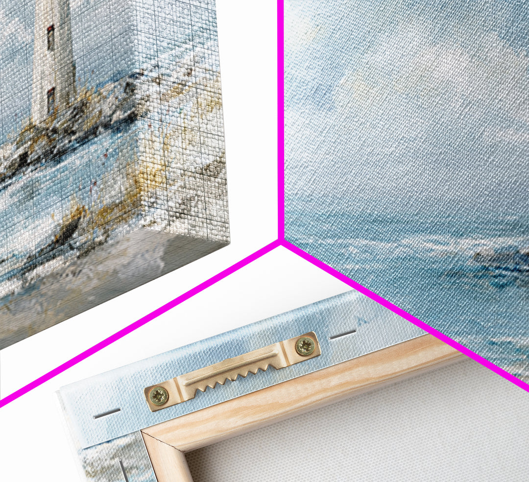Whitewashed Lighthouse Against Cloudy Sky Canvas Print, Coastal Art, Printable Wall Art, Coastal Decor, Watercolor Art, Coastal, COA-2x1-98
