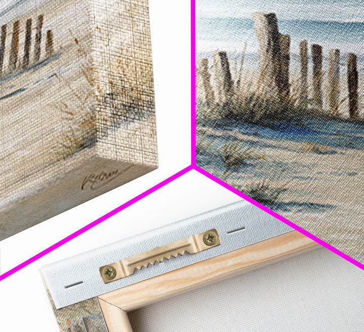 Soft Watercolor Dune Fence Scene Canvas Print, Coastal Art, Coastal Decor, Oil Painting, Coastal, Boho Wall Art, COA-2x3-72