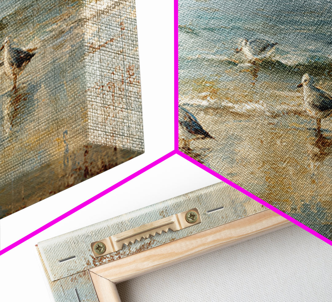 Seagulls Crossing a Muted Sky Framed Canvas Print, Coastal Art, Original Painting, Coastal Decor, Coastal, Beach Decor, COA-3x1-2