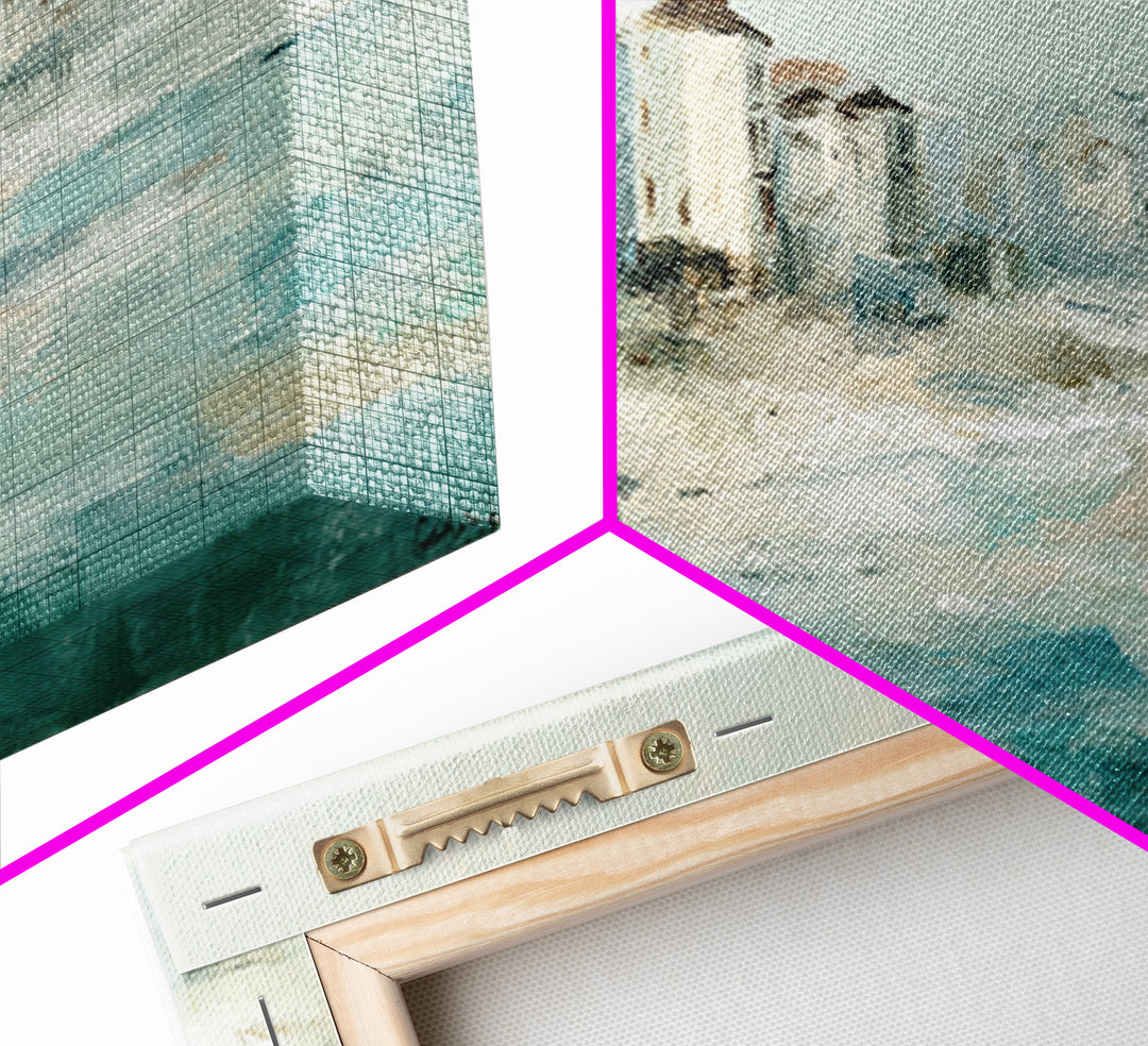 Coastal Village Rooftops Seen from the Sea Canvas Print, Coastal Art, Beach Wall Art, Coastal Decor, Abstract Art, Coastal, COA-3x1-25
