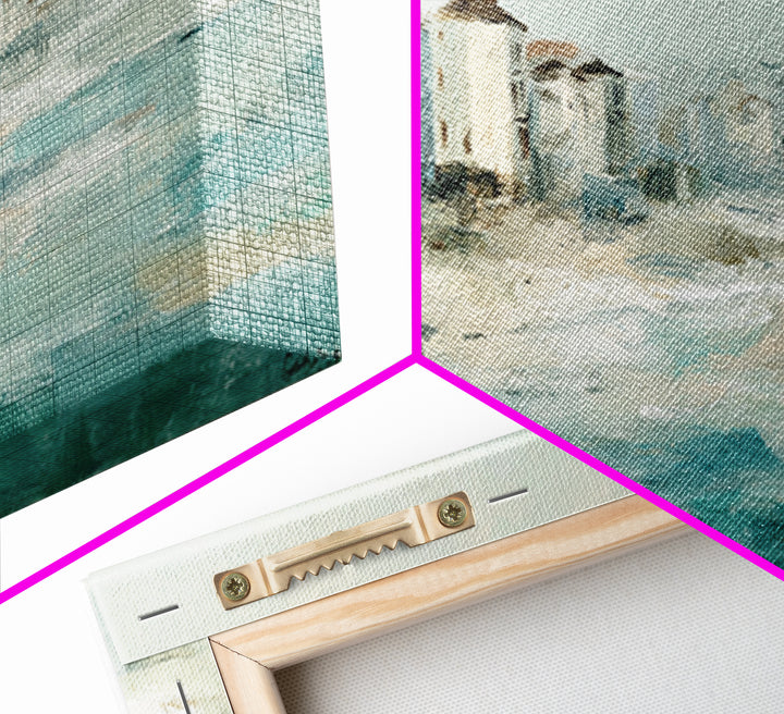 Coastal Village Rooftops Seen from the Sea Canvas Print, Coastal Art, Beach Wall Art, Coastal Decor, Abstract Art, Coastal, COA-3x1-25