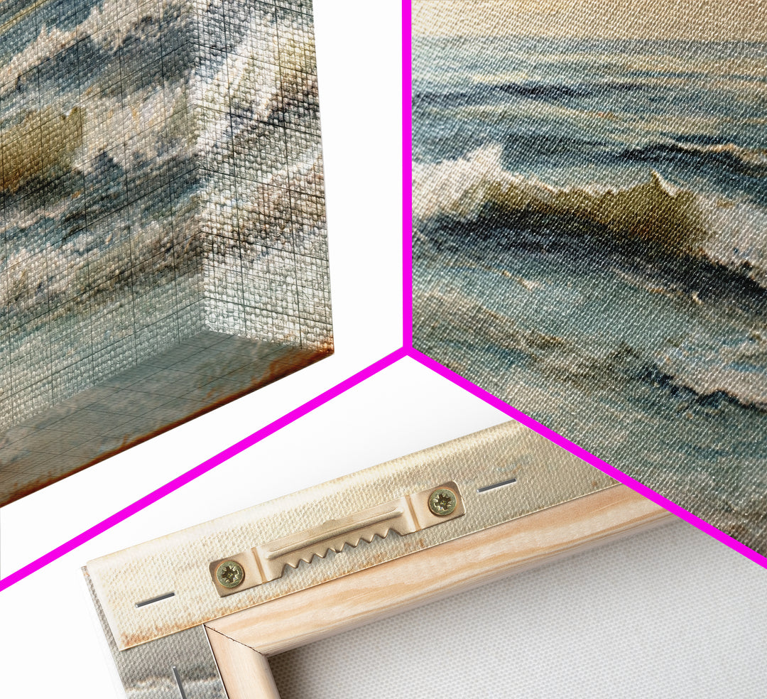 Sunset over Marshland with Warm Gold Framed Canvas Print, Coastal Art, Landscape Painting, Coastal Decor, Fine Art, Coastal, COA-3x1-53