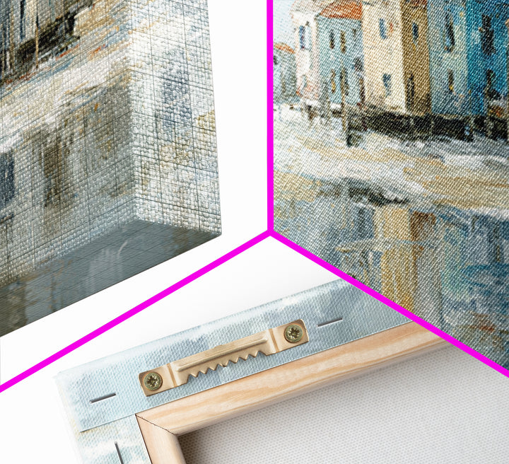 Coastal Village Rooftops Seen from the Sea Framed Canvas Print, Coastal Art, Living Room Art, Coastal Decor, Fine Art, Coastal, COA-3x1-73