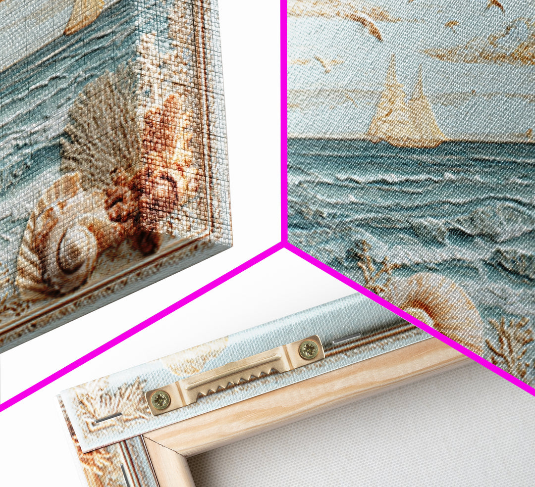 Shell and Coral Specimen Arrangement Framed Canvas Print, Coastal Art, Whimsical Decor, Coastal Decor, Fine Art, Coastal, COA-3x2-15